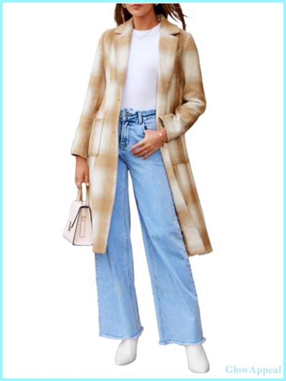 Women's Wool Blend Trench Coat Plaid Shacket Jacket with Belt